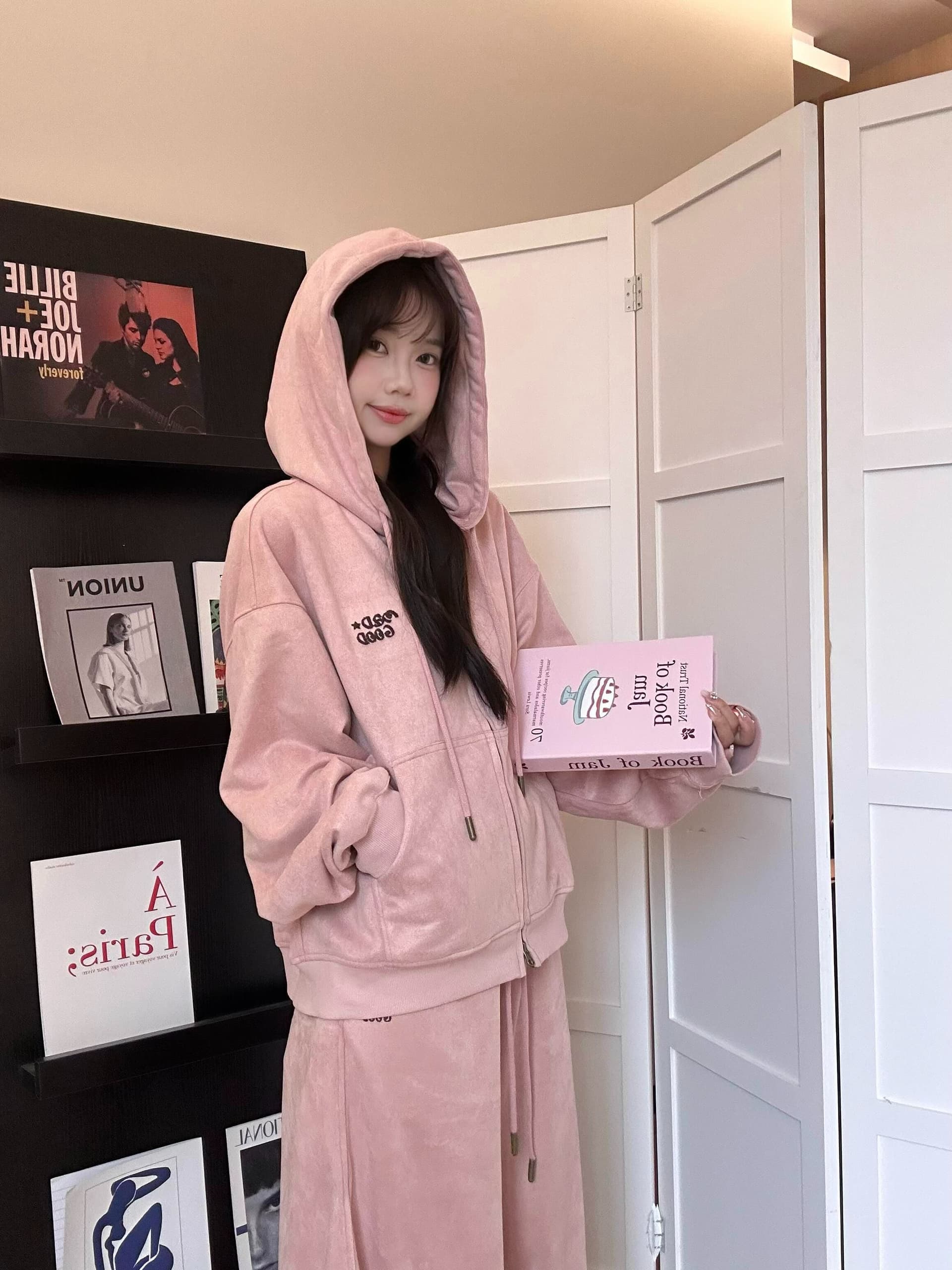 새로운 캐주얼 스포츠 슈트 봄 가을 슬림해 보이는 후드 한국 스타일 루즈핏 지퍼 오픈 가디건 긴 바지 후드티 투피스 슈트 상세 이미지 5