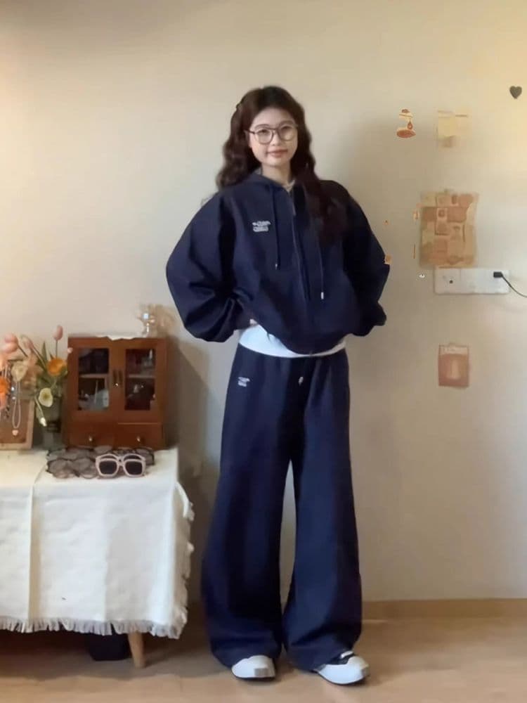 새로운 캐주얼 스포츠 슈트 봄 가을 슬림해 보이는 후드 한국 스타일 루즈핏 지퍼 오픈 가디건 긴 바지 후드티 투피스 슈트 상세 이미지 11