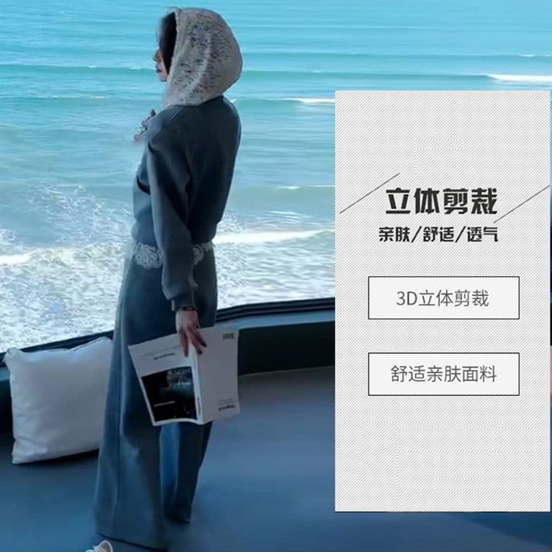 한 부서 고유 한 슈퍼 잘 생긴 세트 빛 요리 한 품격 레이스 조각 후드티 재킷 하이웨이스트 캐주얼 바지 두 조각 여성 세트 상세 이미지 16