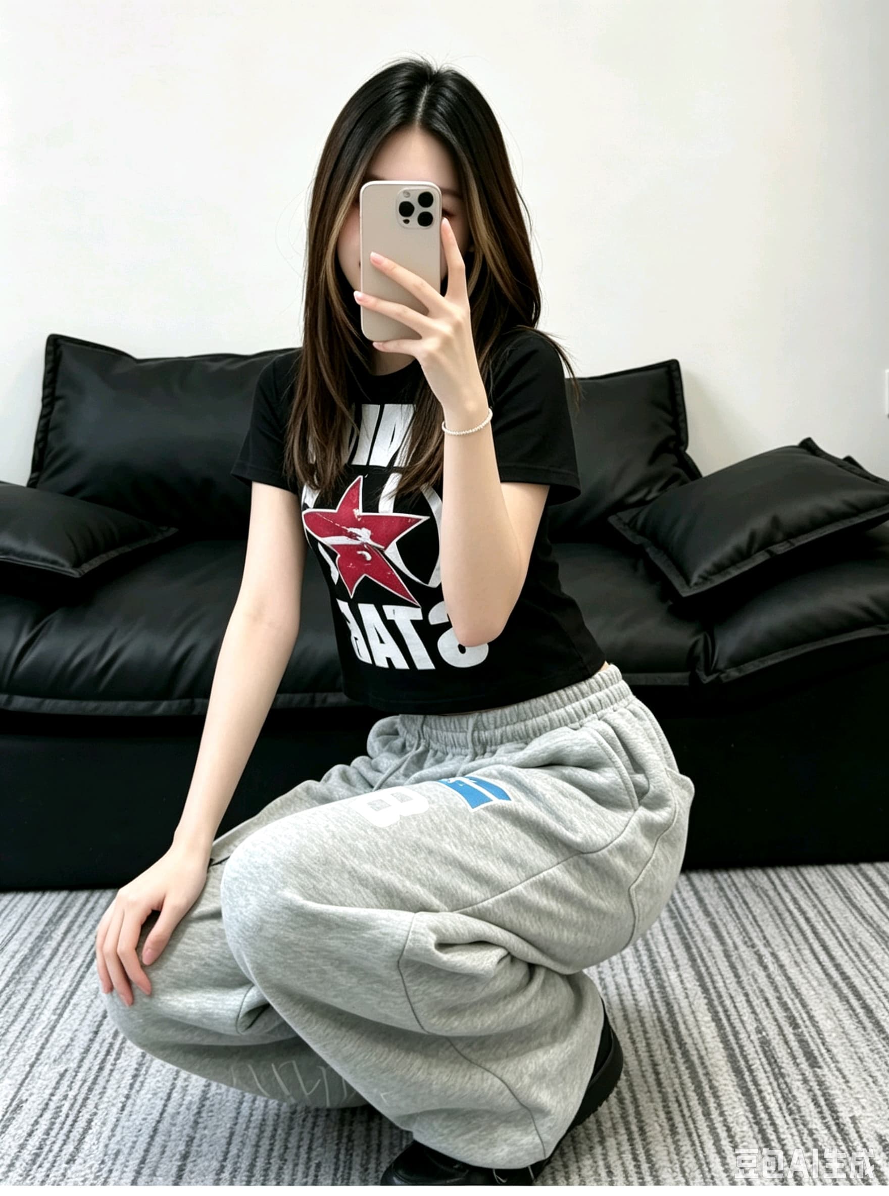 무거운 작업 자수 전쟁 말 캐주얼 바지 남녀 아메리칸 높음 거리 커플 무거운 루즈핏 스트레이트 허리밴드 웨이 바지 이미지 4