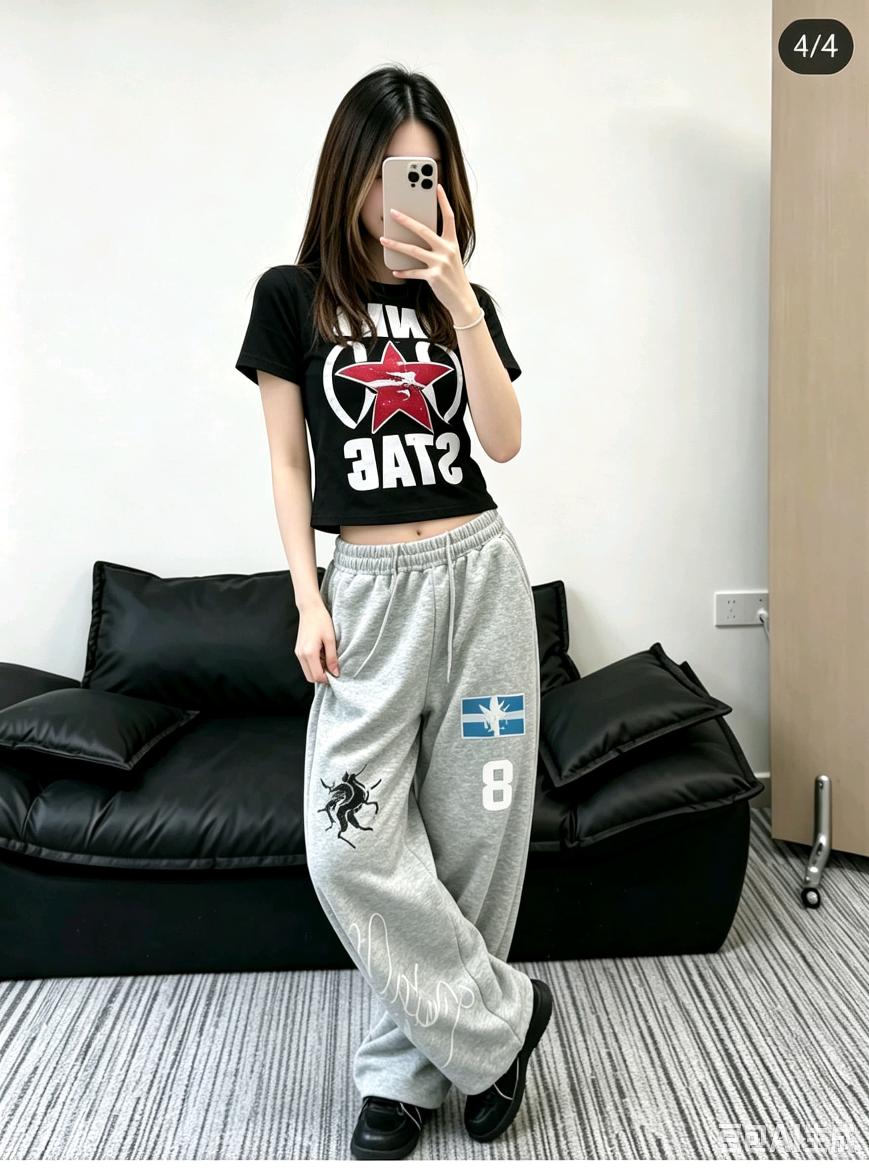무거운 작업 자수 전쟁 말 캐주얼 바지 남녀 아메리칸 높음 거리 커플 무거운 루즈핏 스트레이트 허리밴드 웨이 바지 상세 이미지 4