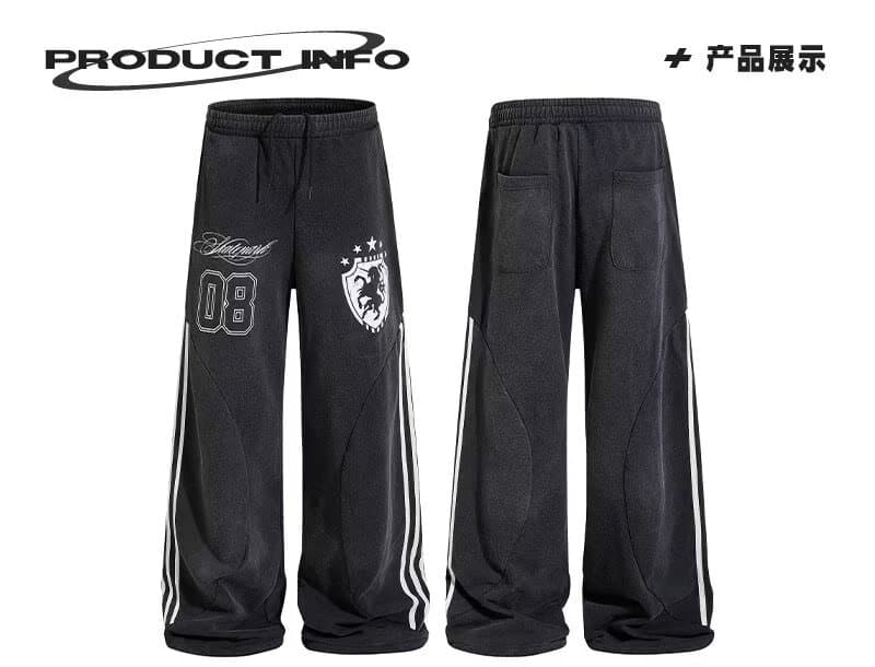 한국 동대문 워싱 마 오래된 프린트 해체 무거운 거리 baggy 루즈핏 스트라이프 캐주얼 스트레이트 웨이 바지 상세 이미지 1