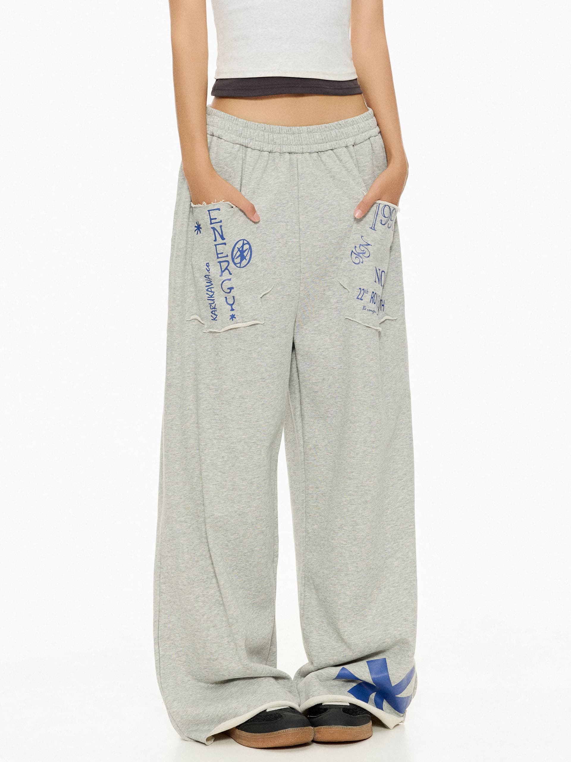 작은 대중 패치 알파벳 넓은 다리 캐주얼 바지 여성 핫걸 루즈핏 운동 바지 바닥 청소 웨이 바지 상세 이미지 7