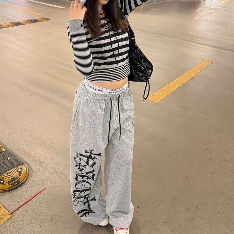 한국 스타일 프린트 펌프 로프 스트리트 댄스 hiphop 웃음 하 캐주얼 바지 여성 재즈 댄스 jazz 긴 바지 운동 거리 트렌디 이미지 3