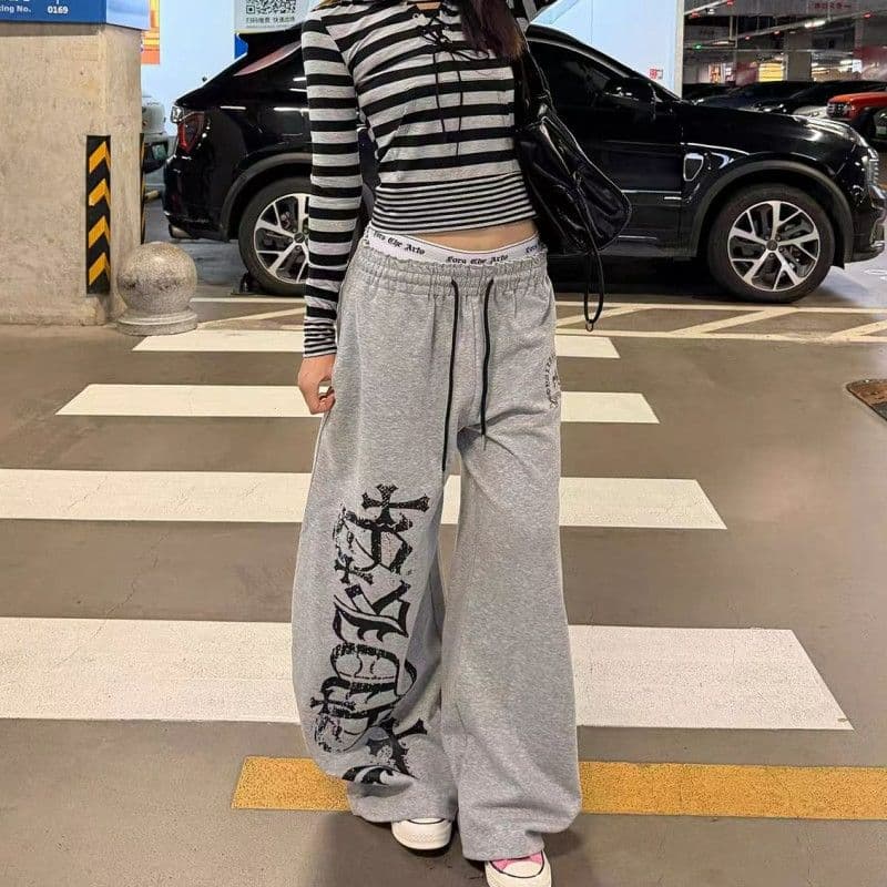 한국 스타일 프린트 펌프 로프 스트리트 댄스 hiphop 웃음 하 캐주얼 바지 여성 재즈 댄스 jazz 긴 바지 운동 거리 트렌디 상세 이미지 2