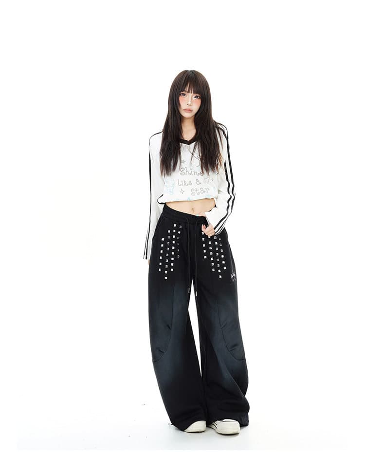 아메리칸 해체 징 디자인 센스 마 오래된 모통이 칼 웨이 바지 남녀 재즈 댄스 루즈핏 와이드 레그 팬츠 상세 이미지 20