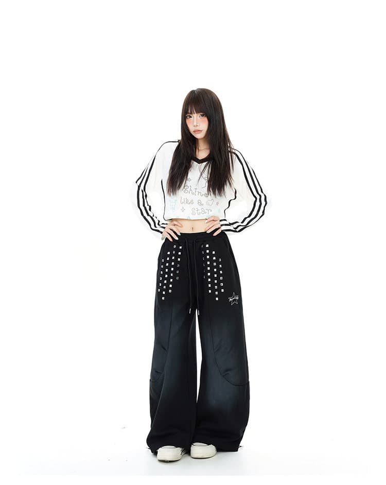 아메리칸 해체 징 디자인 센스 마 오래된 모통이 칼 웨이 바지 남녀 재즈 댄스 루즈핏 와이드 레그 팬츠 상세 이미지 21