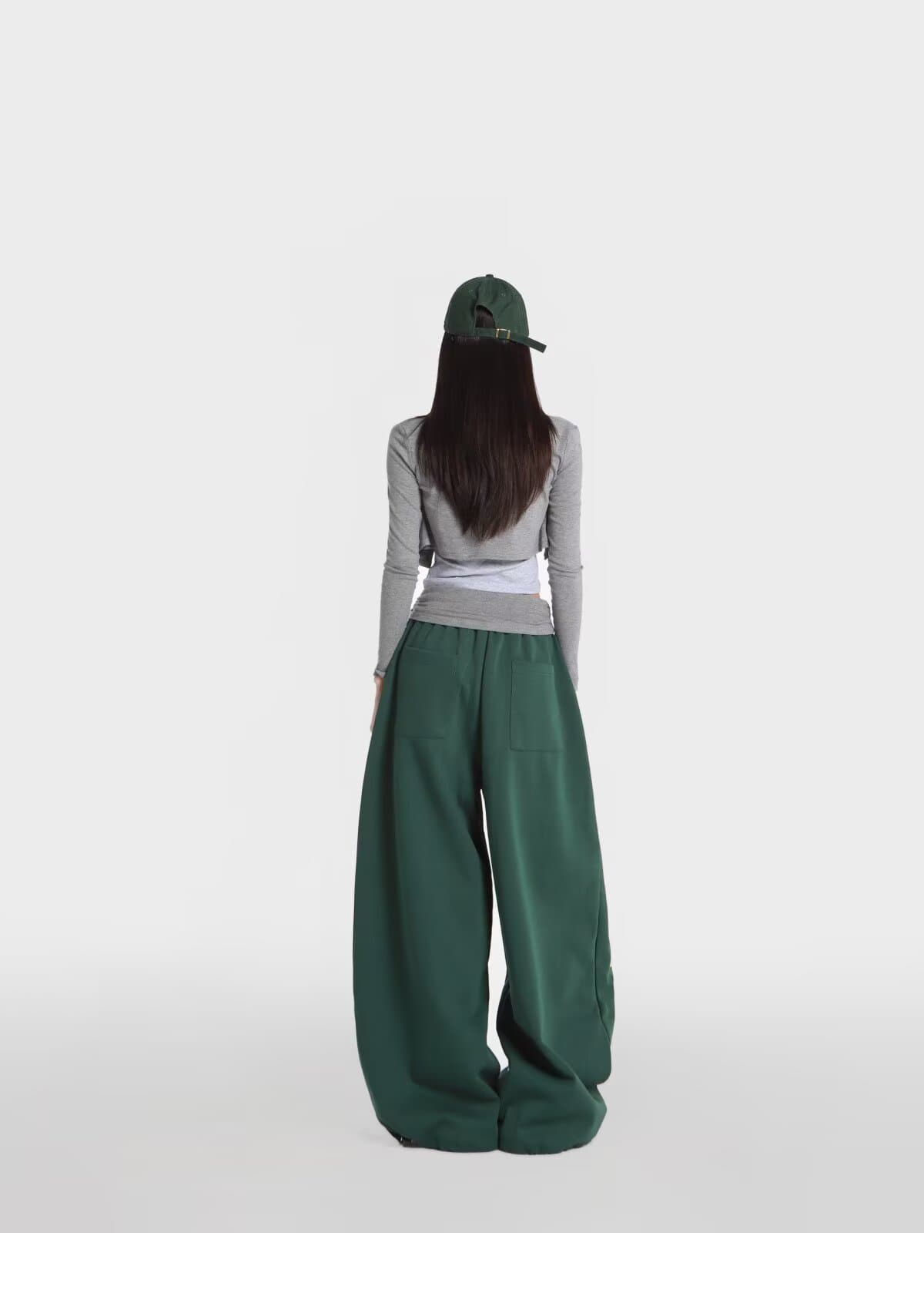 아메리칸 레트로 펌프 로프 알파벳 프린트 녹색 스트레이트 웨이 바지 여성 스트리트 댄스 조수 브랜드 와이드 레그 팬츠 상세 이미지 11