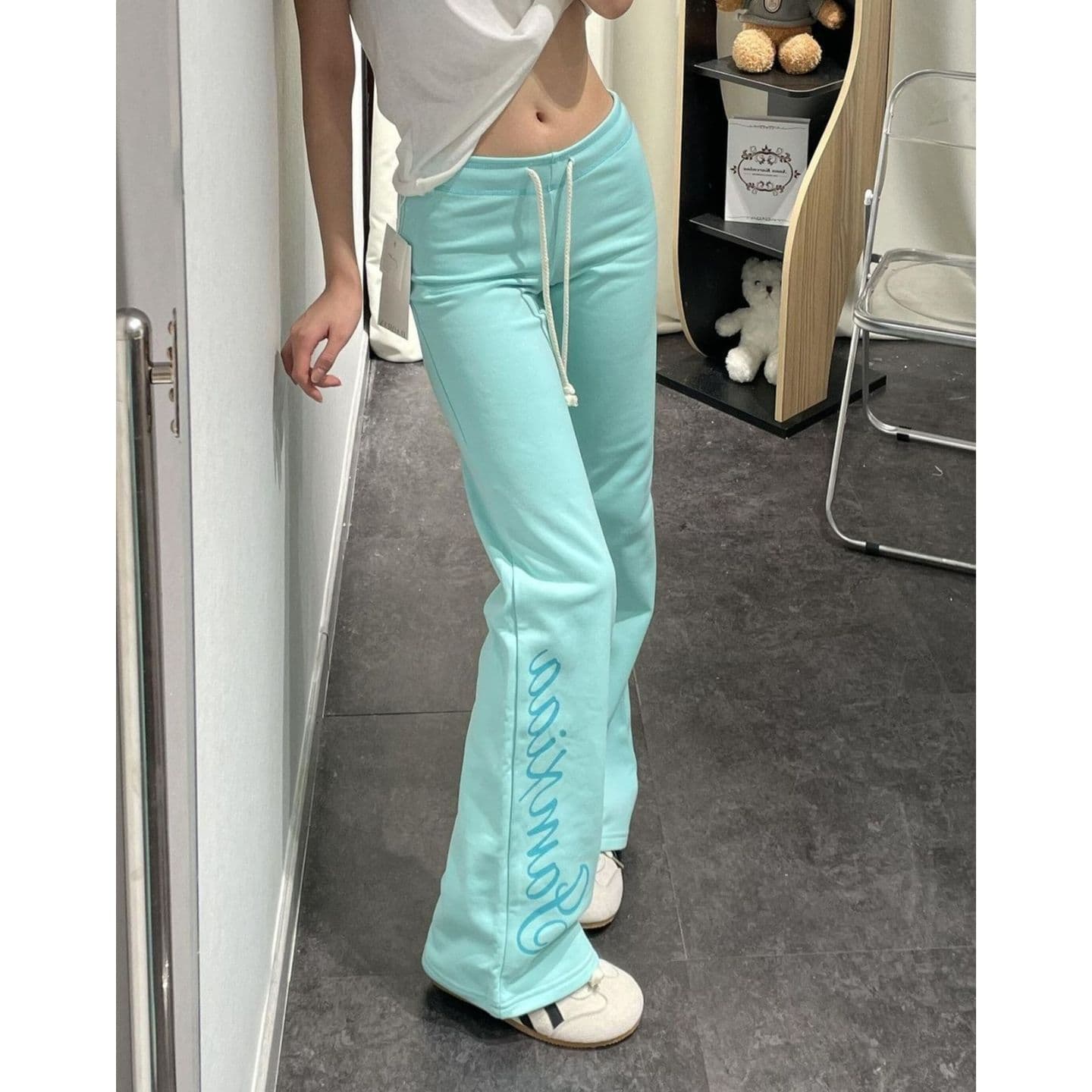 광저우 원단 원본 원단 아메리칸 레트로 호수 물 녹색 펌프 로프 웨이 바지 여성 가을 겨울 캐주얼 롱 바지 트렌디 이미지 3