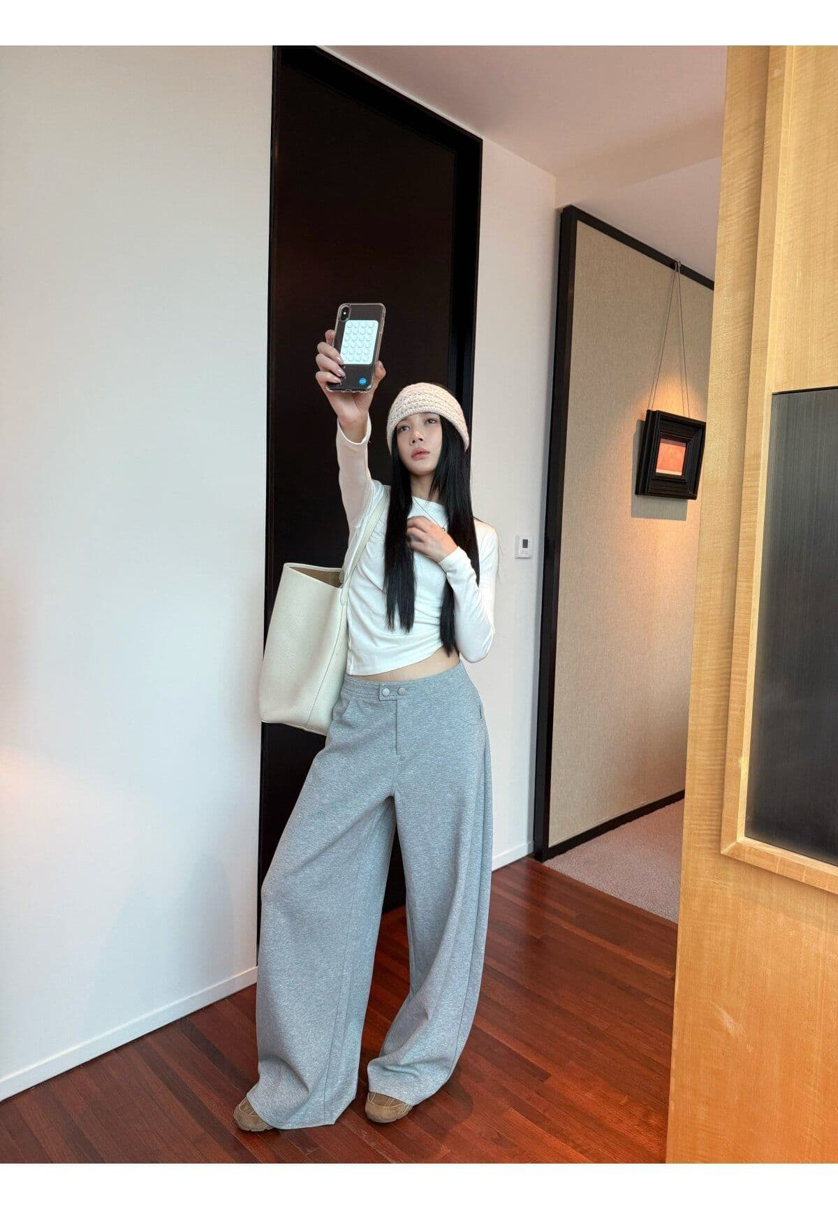 아메리칸 레트로 느긋한 회색 와이드 레그 팬츠 웨이 바지 여성 ins 한국 스타일 트렌드 루즈핏 핫걸 디자인 센스 캐주얼 바지 상세 이미지 4