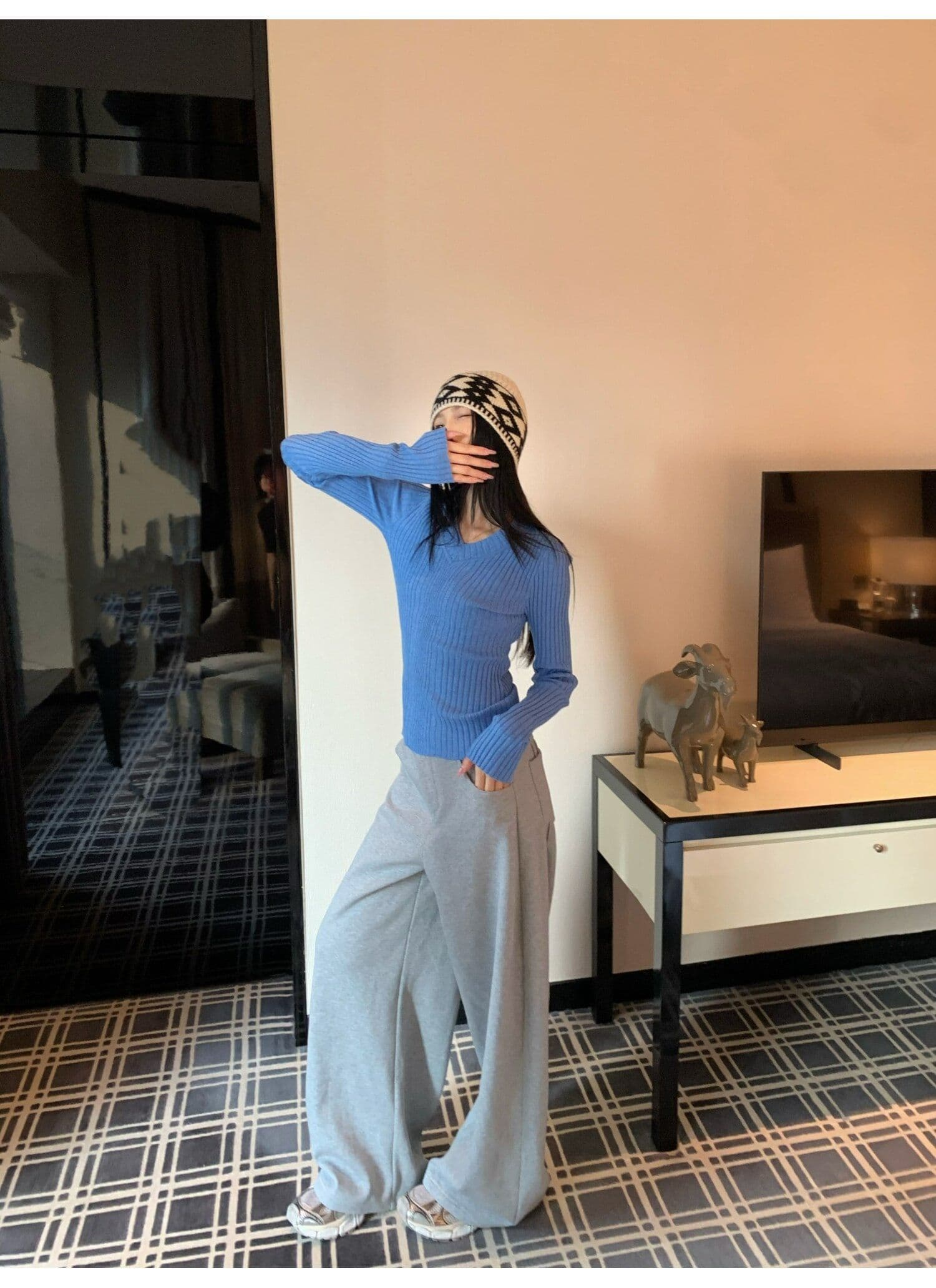 아메리칸 레트로 느긋한 회색 와이드 레그 팬츠 웨이 바지 여성 ins 한국 스타일 트렌드 루즈핏 핫걸 디자인 센스 캐주얼 바지 상세 이미지 12