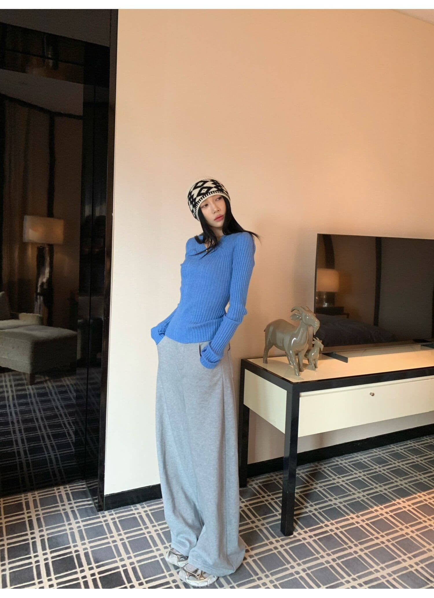 아메리칸 레트로 느긋한 회색 와이드 레그 팬츠 웨이 바지 여성 ins 한국 스타일 트렌드 루즈핏 핫걸 디자인 센스 캐주얼 바지 상세 이미지 13