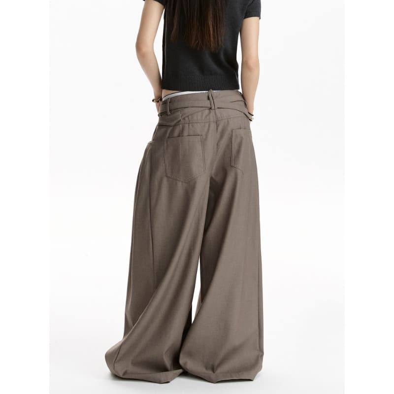 아메리칸 레트로 벨트 디자인 센스 명중 Pleat 출퇴근 슬랙스 남녀 루즈핏 도루 센스 넓은 다리 캐주얼 바지 이미지 5