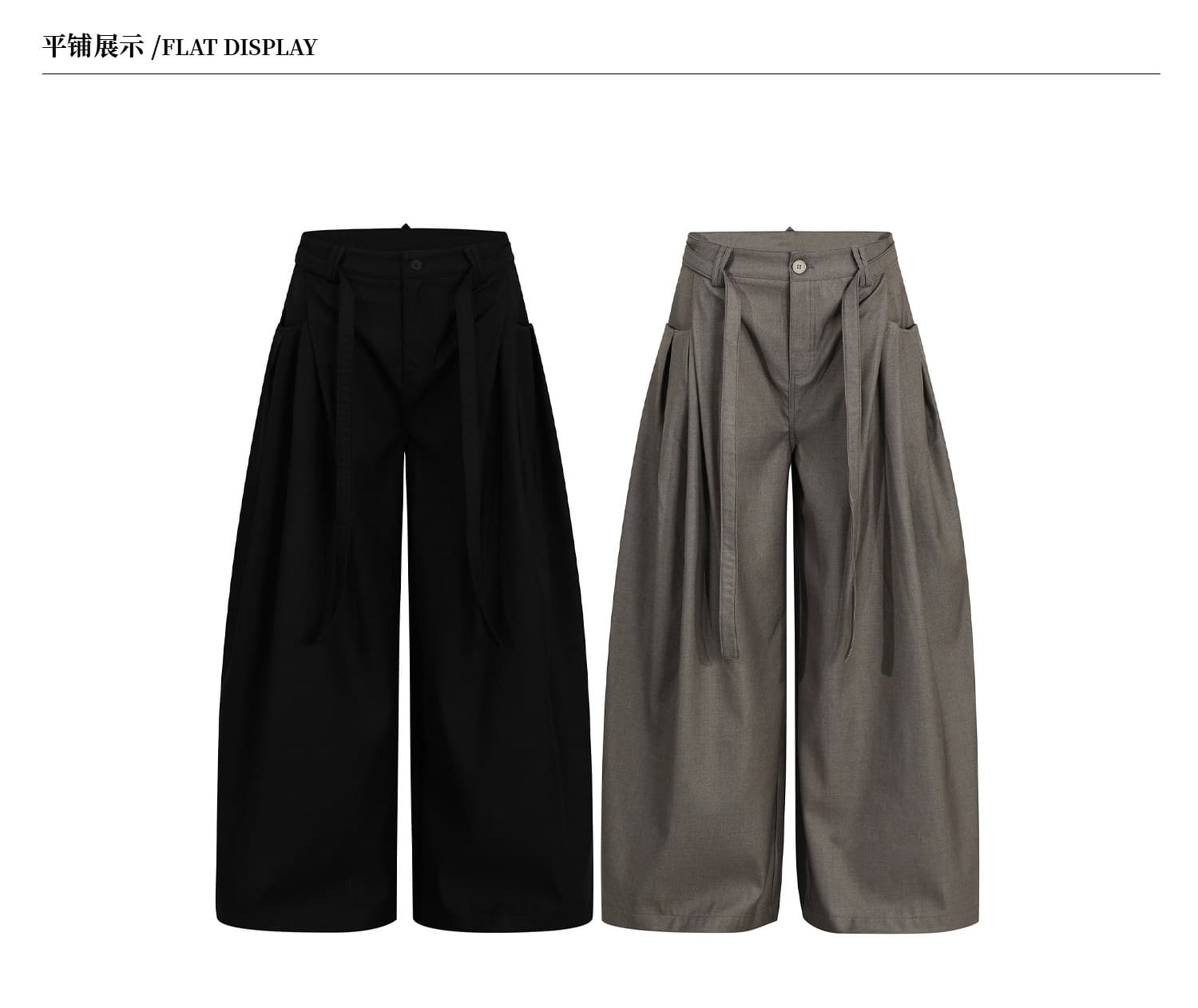아메리칸 레트로 벨트 디자인 센스 명중 Pleat 출퇴근 슬랙스 남녀 루즈핏 도루 센스 넓은 다리 캐주얼 바지 상세 이미지 3