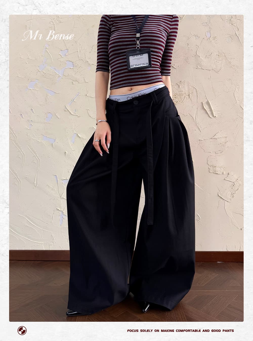 디자인 센스 허리 끈 명중 Pleat 슬랙스 여성 아메리칸 루즈핏 출퇴근 캐주얼 다용도 넓은 다리 길이 바지 상세 이미지 11