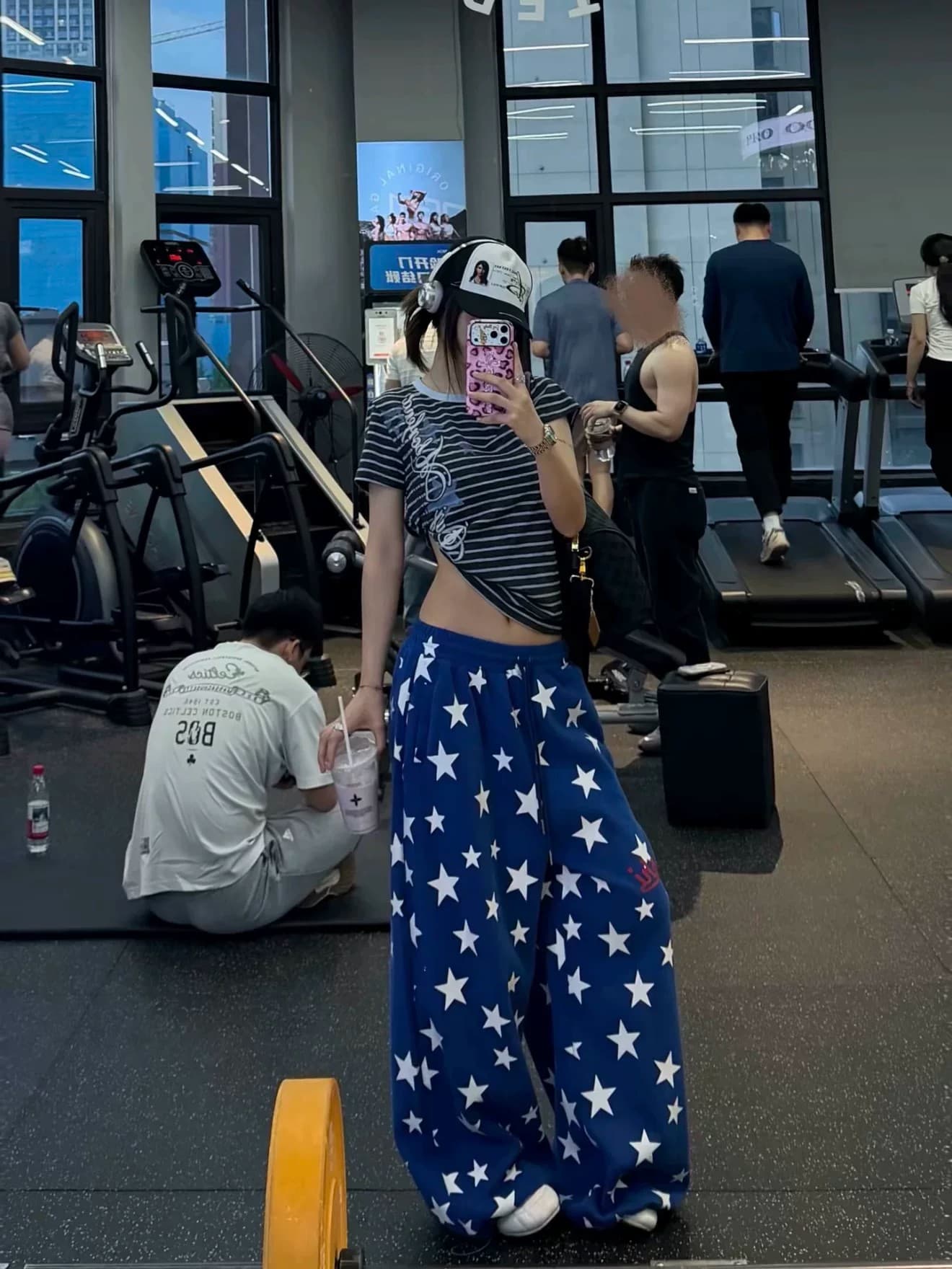 아메리칸 캐주얼 별 전체 인쇄 루즈핏 넓은 다리 웨이 바지 여성 사계절 출퇴근 hiphop 캐주얼 바지 다용도 긴 바지