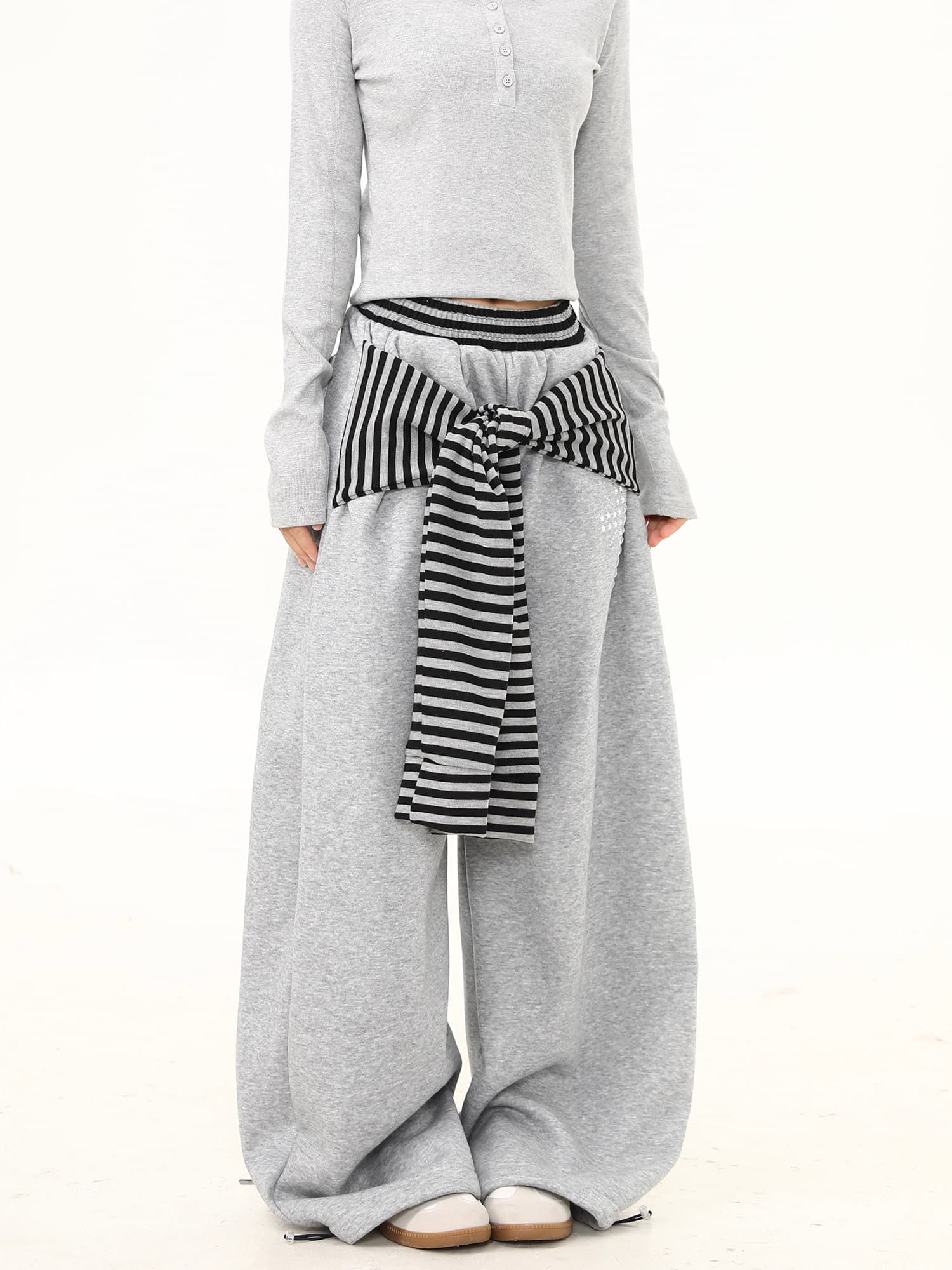 아메리칸 레트로 스트라이프 스트랩 모통이 칼 웨이 바지 남녀 겨울 와이드 레그 팬츠 루즈핏 캐주얼 긴 바지 상세 이미지 4