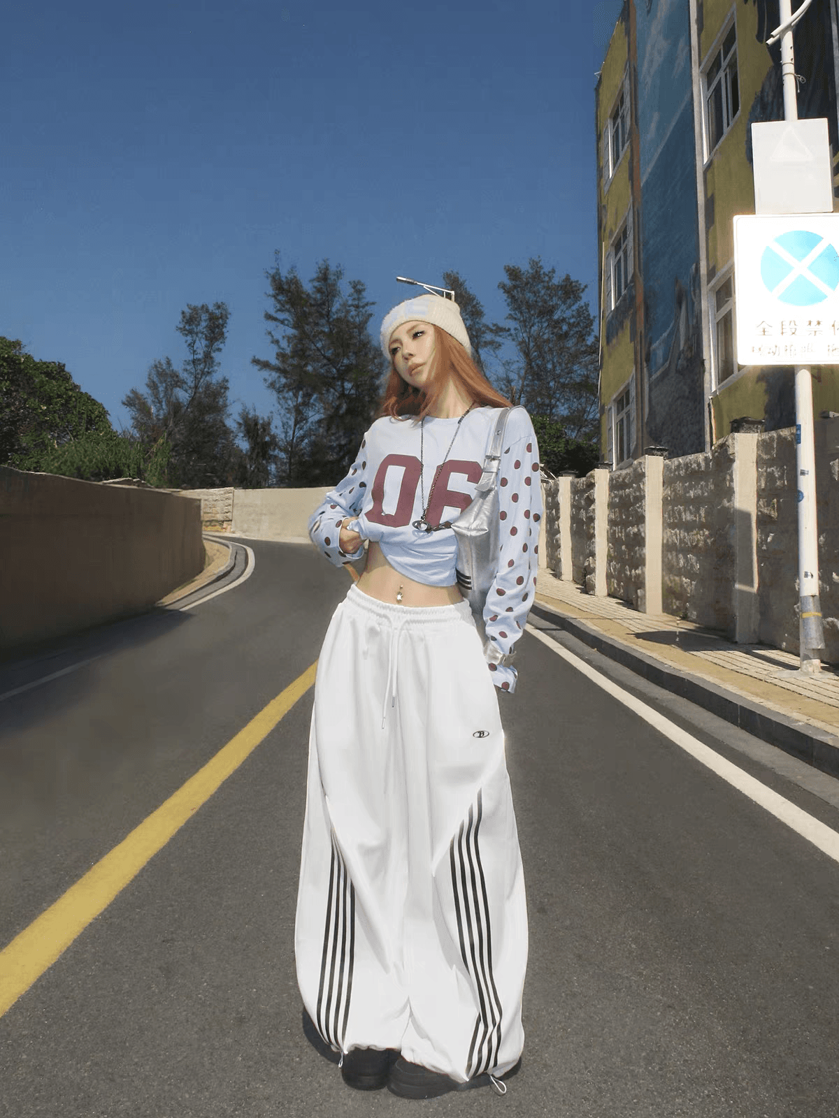 아메리칸 레트로 패치워크 반사 스트라이프 와이드 레깅스 바지 루즈핏 스트라이프 운동 바지 도루 센스 웨이 바지 캐주얼 긴 바지 이미지 2