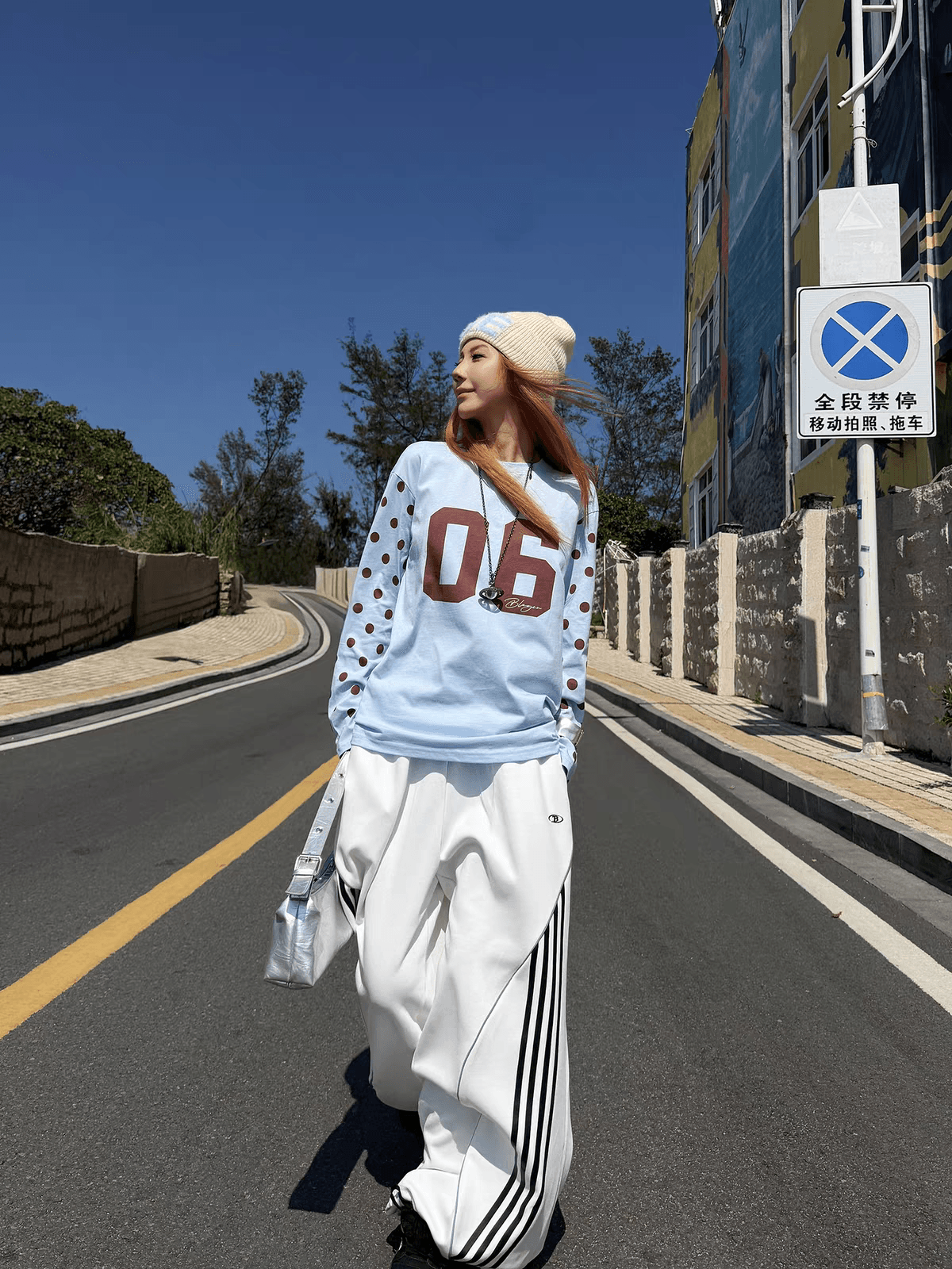 아메리칸 레트로 패치워크 반사 스트라이프 와이드 레깅스 바지 루즈핏 스트라이프 운동 바지 도루 센스 웨이 바지 캐주얼 긴 바지 상세 이미지 3