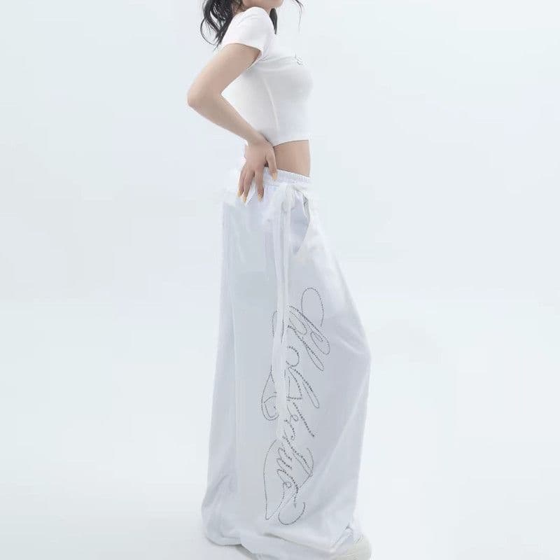 아메리칸 웃음 하 스트리트 댄스 펌프 로프 폭발 플래시 핫픽스 넓은 다리 웨이 바지 여성 느긋한 바람 도루 센스 루즈핏 캐주얼 재즈 춤추기 이미지 5