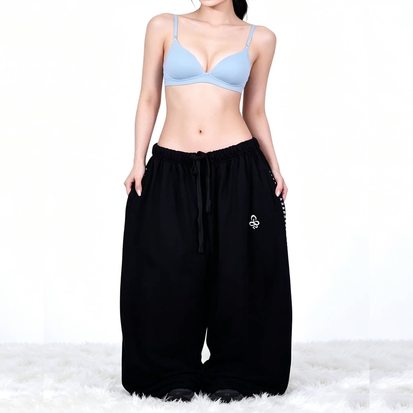 디자인 센스 징 운동 바람 와이드 레깅스 바지 루즈핏 느긋한 느슨함 센스 캐주얼 바지 펌프 로프 웃음 하 핫걸 긴 바지 상세 이미지 7