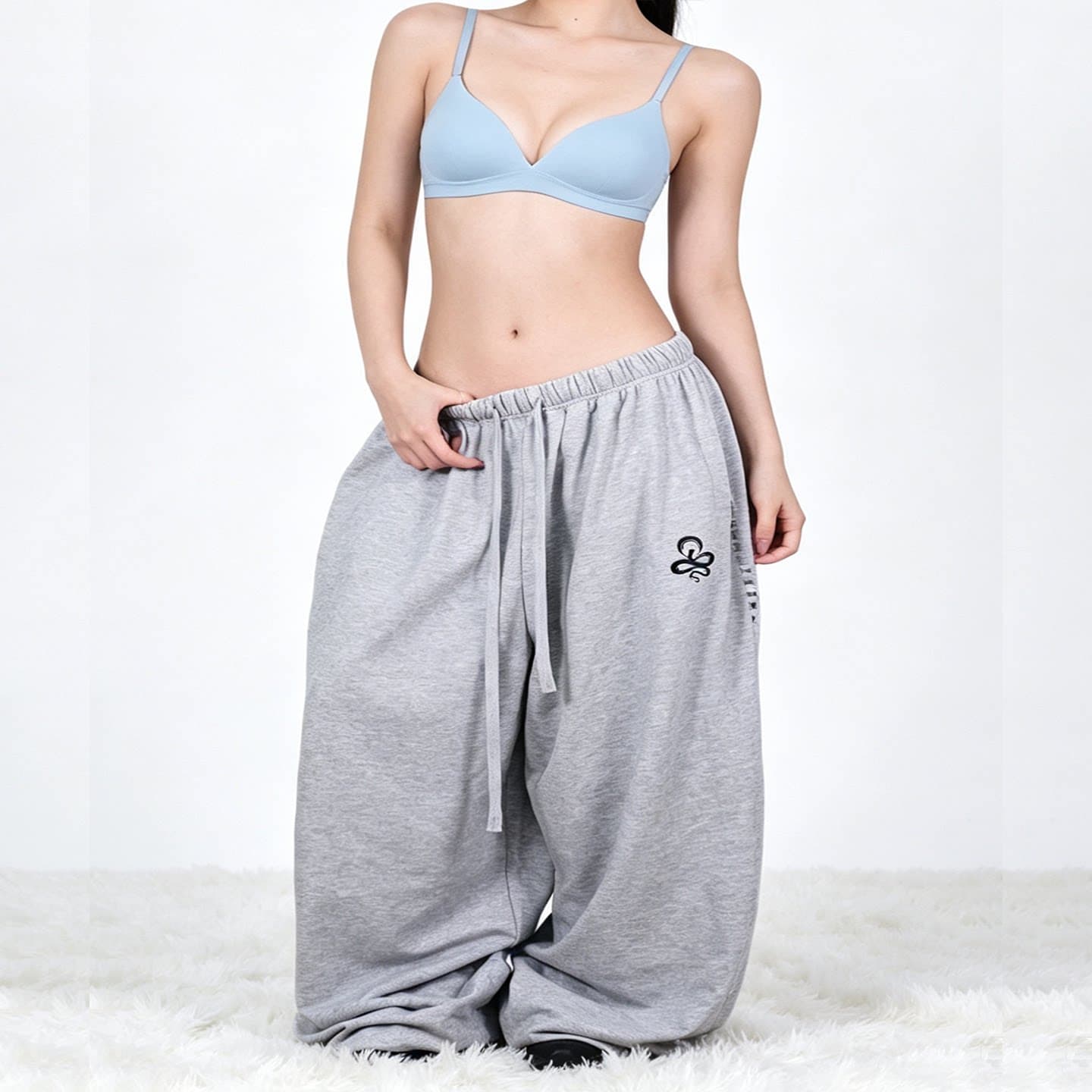 디자인 센스 징 운동 바람 와이드 레깅스 바지 루즈핏 느긋한 느슨함 센스 캐주얼 바지 펌프 로프 웃음 하 핫걸 긴 바지 상세 이미지 9