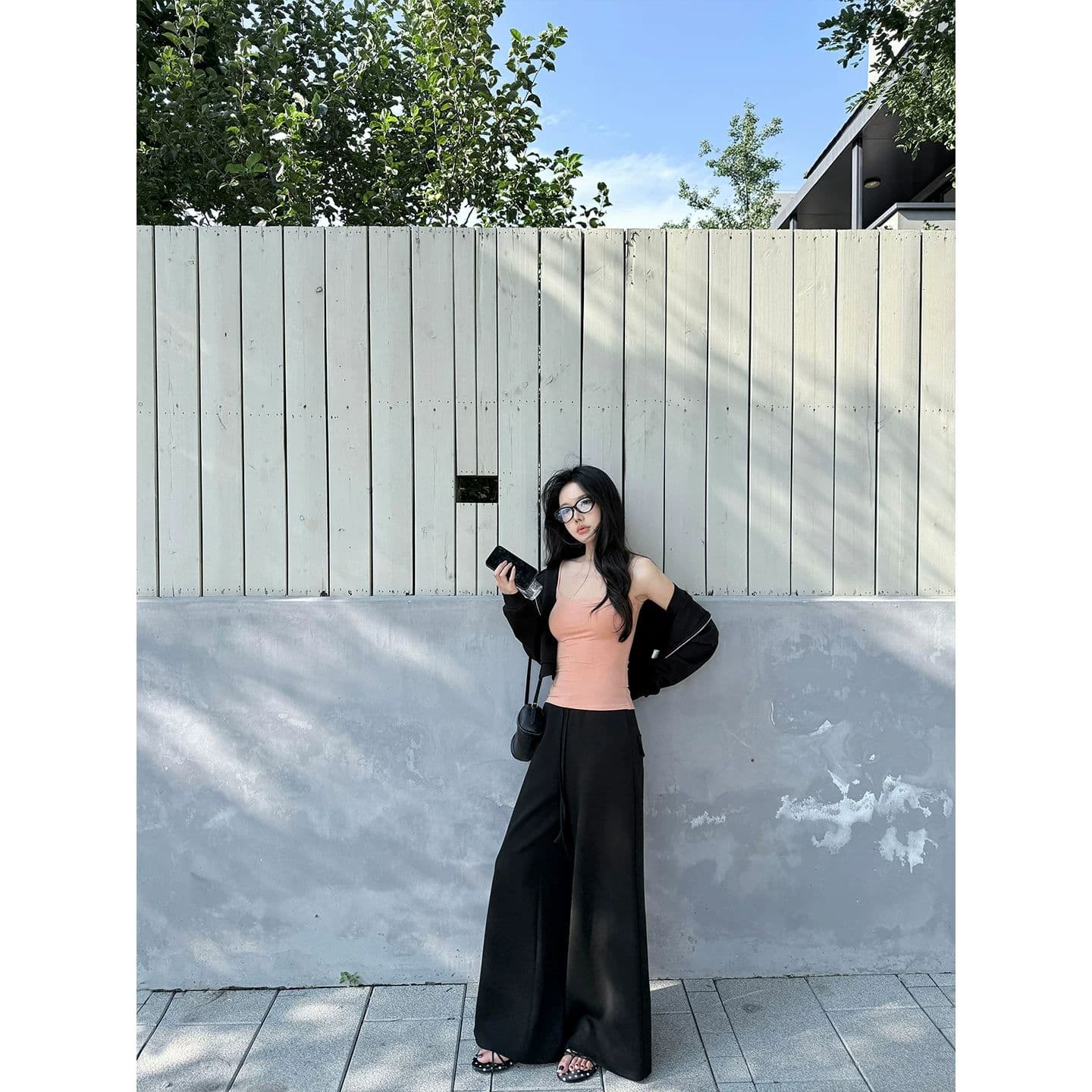 쇼트 스타일 긴팔 후드 티 스웨터 재킷 인사이드 가져 가라. 캐미솔 여성 의류 가을 캐주얼 바지 긴 바지 느긋한 3종 세트 이미지 2
