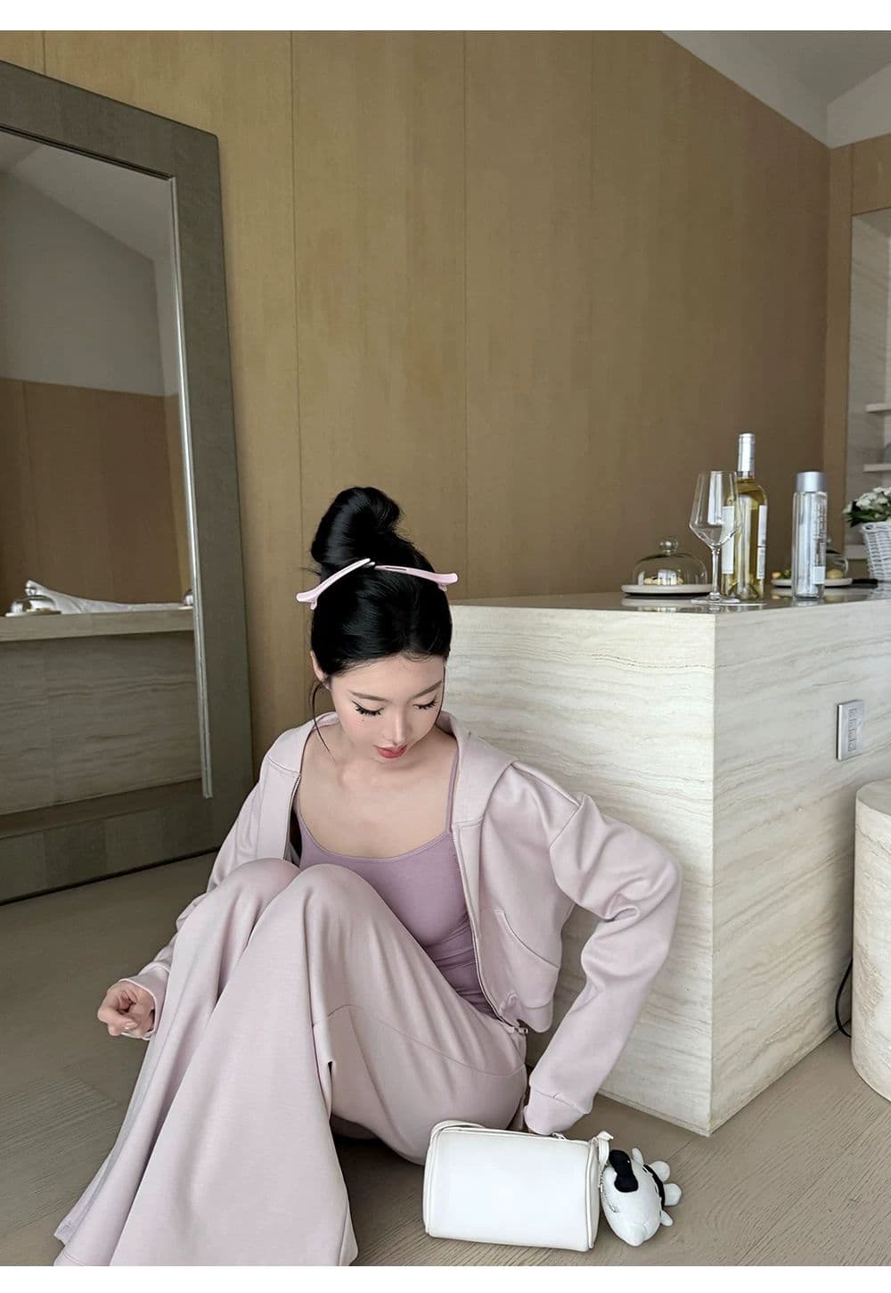쇼트 스타일 긴팔 후드 티 스웨터 재킷 인사이드 가져 가라. 캐미솔 여성 의류 가을 캐주얼 바지 긴 바지 느긋한 3종 세트 상세 이미지 28