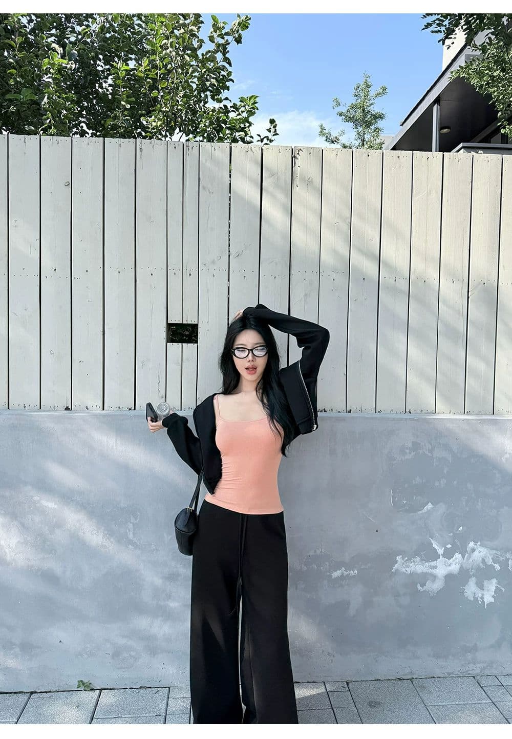 쇼트 스타일 긴팔 후드 티 스웨터 재킷 인사이드 가져 가라. 캐미솔 여성 의류 가을 캐주얼 바지 긴 바지 느긋한 3종 세트 상세 이미지 40
