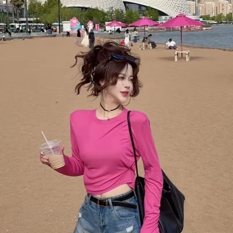 2026 새로운 라운드 넥 자외선 차단 긴팔 티셔츠 아름다운 그레이트 봐. 의류 이미지 5