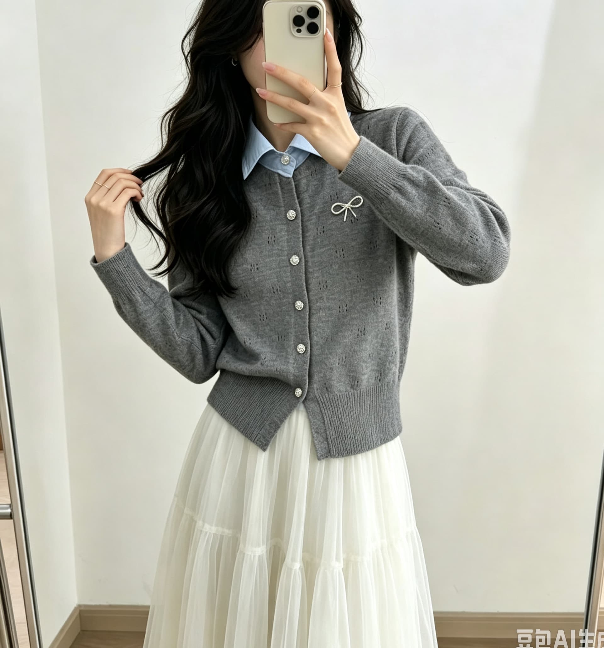 배색 연령 감소 베이비 칼라 니트 오픈 가디건 여성 짧은 맨위 이미지 2