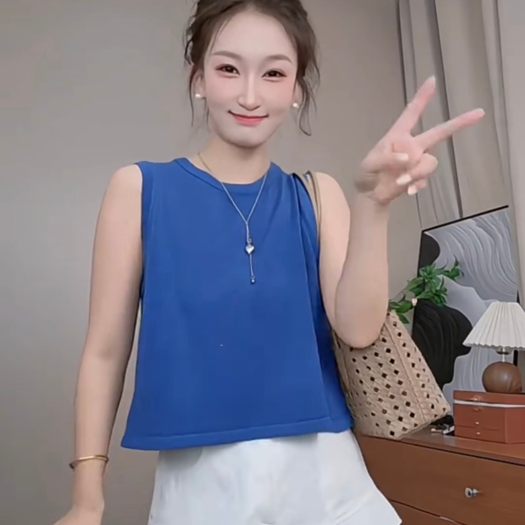 한 부서 착용 가져 가라. 새로운 기본 셔츠 파란색 맨위 상세 이미지 3