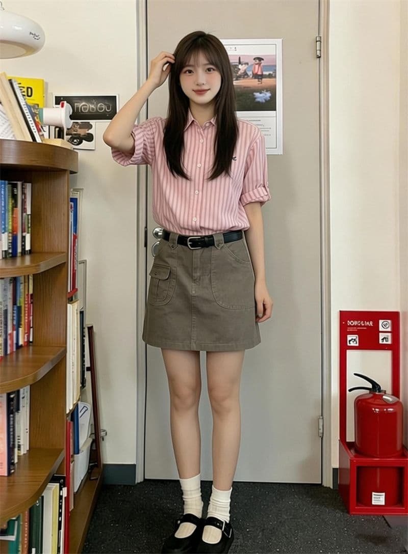 원본 1 1 품질 자수 세로 줄무늬 면 여성 셔츠 봄 여름 작은 키 맨위 상세 이미지 7
