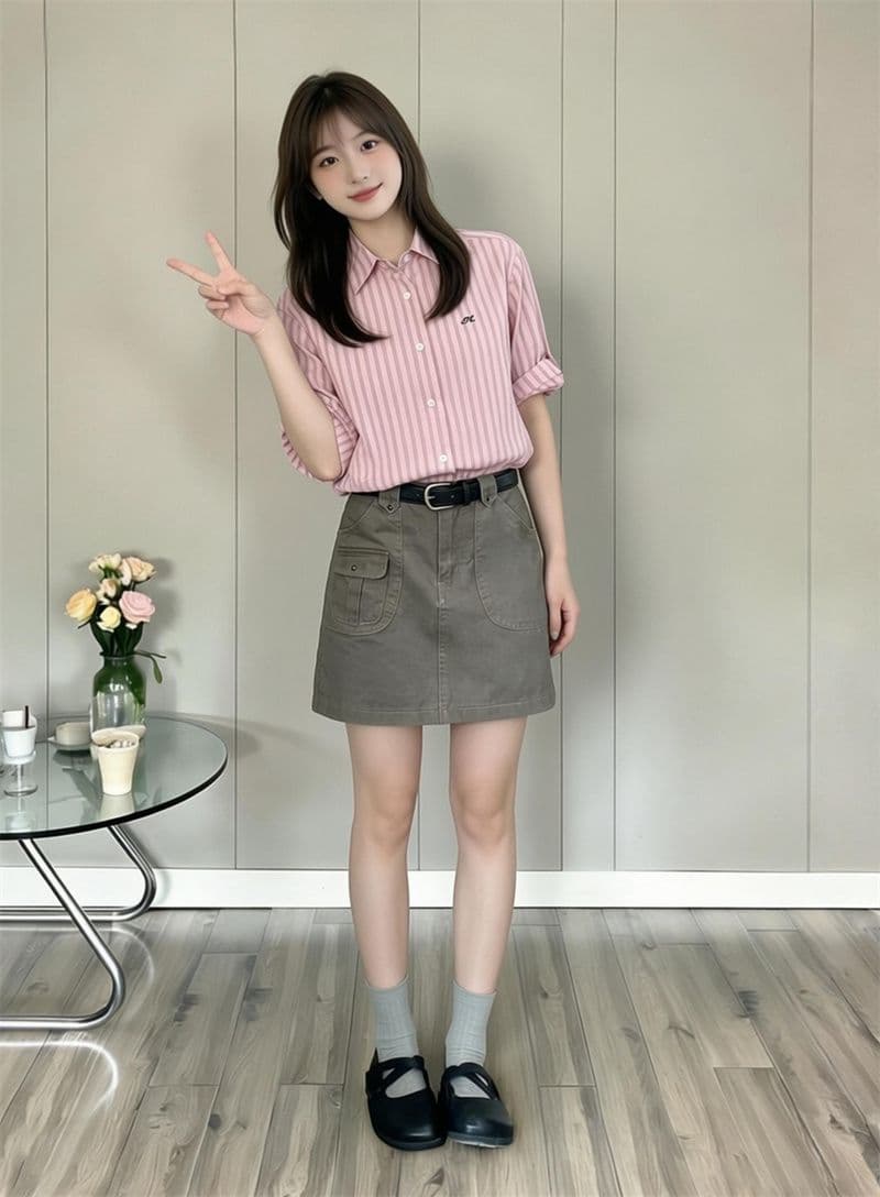 원본 1 1 품질 자수 세로 줄무늬 면 여성 셔츠 봄 여름 작은 키 맨위 상세 이미지 13