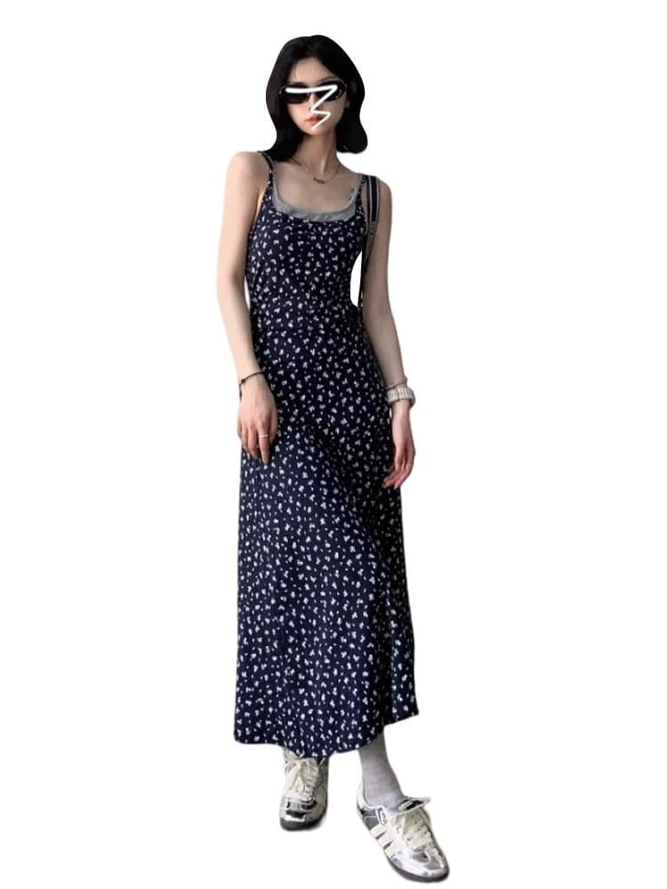 페이크 레이어드 민소매 슬립 꽃무늬 점프 슈트 치마 여성 의류 여름 2026 새로운 해변가 휴가 고급 센스 롱 스커트 이미지 3