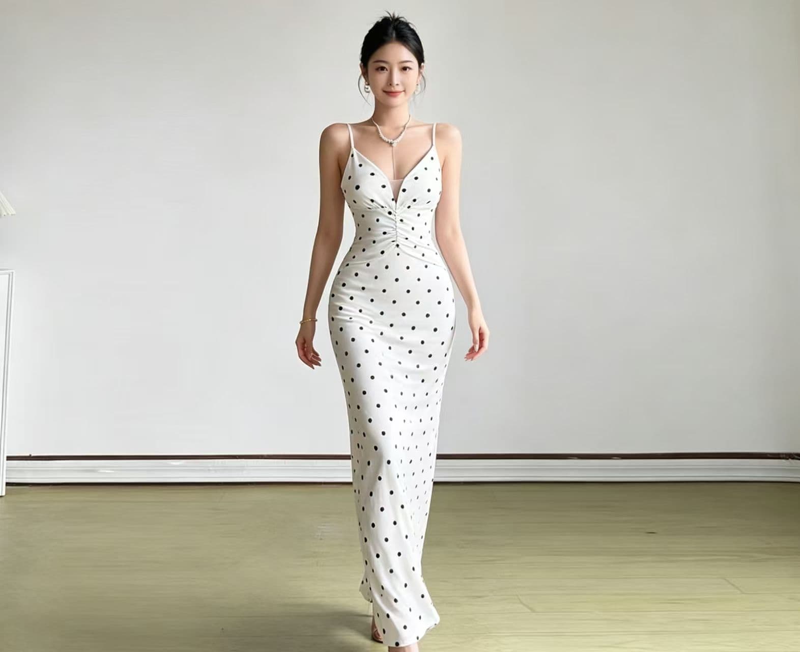 프랑스식 자이언트 잘 생긴 검정색 도트 무늬 슬립 여성 드레스 여름 고급 센스 몸매 가꾸기 슬림해 보이는 휴가 바람 슬립 롱 스커트 상세 이미지 1