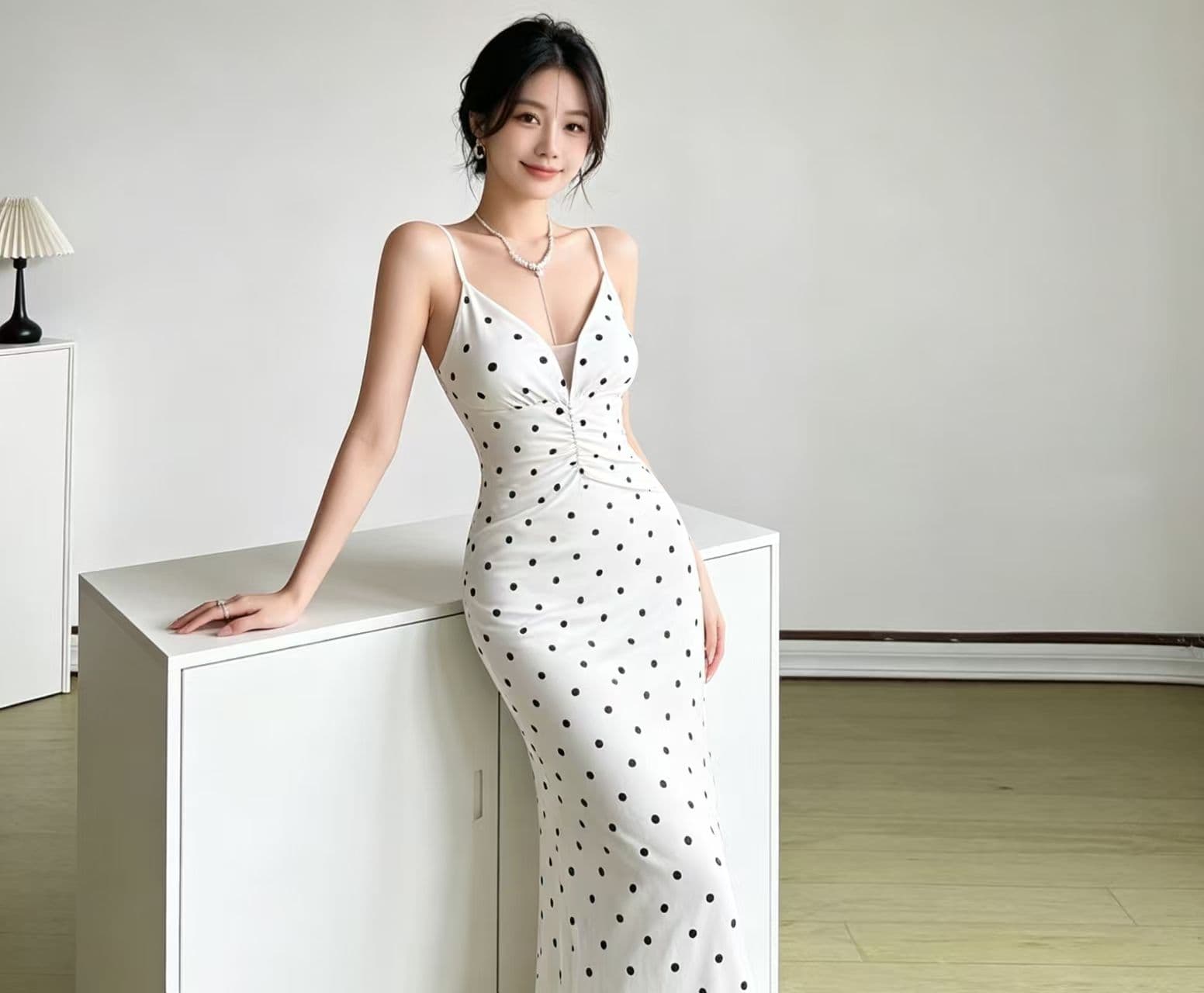 프랑스식 자이언트 잘 생긴 검정색 도트 무늬 슬립 여성 드레스 여름 고급 센스 몸매 가꾸기 슬림해 보이는 휴가 바람 슬립 롱 스커트 상세 이미지 5