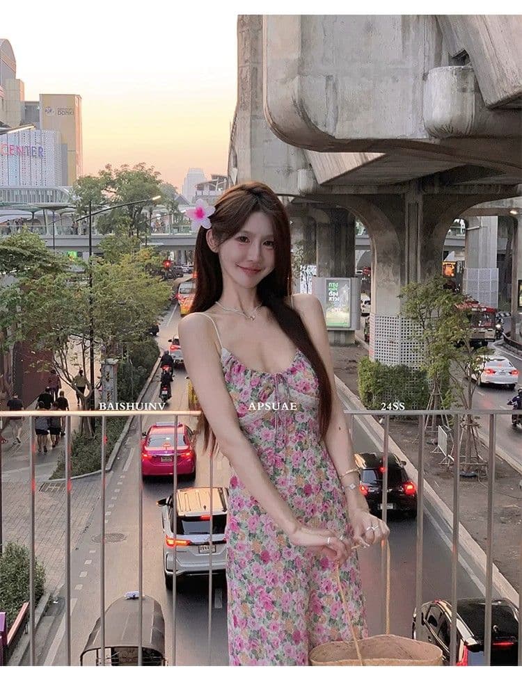 인터넷 유명인 섹시함 V넥 몸매 가꾸기 슬림해 보이는 민소매 타이트 스커트 롱 스커트 프랑스식 핫걸 바람 레이스 조각 슬립 드레스 상세 이미지 12