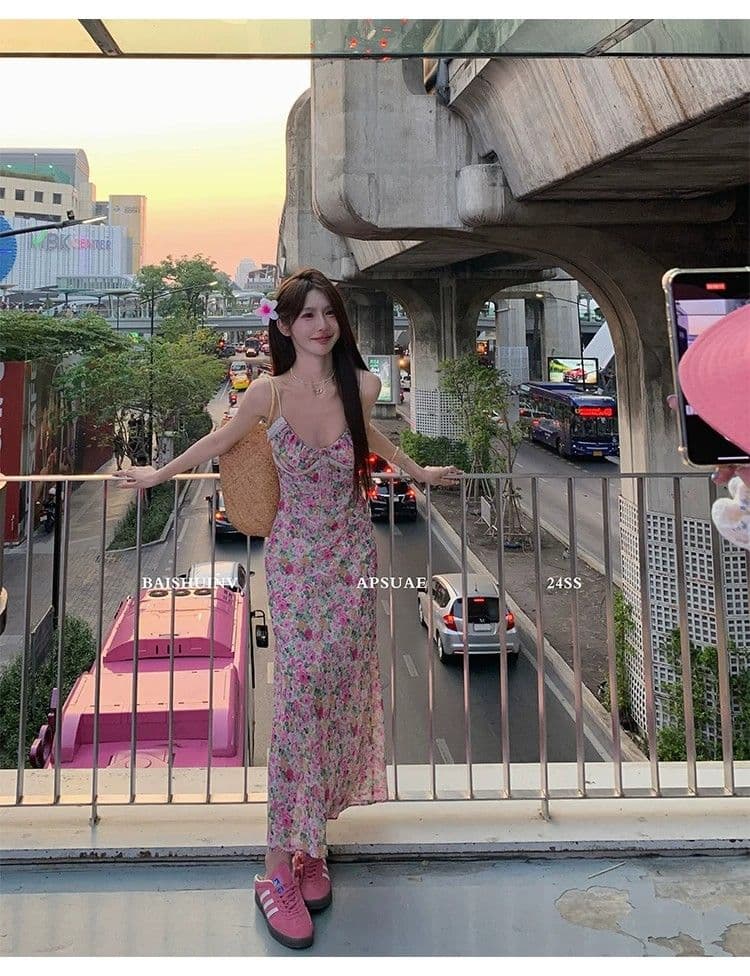 인터넷 유명인 섹시함 V넥 몸매 가꾸기 슬림해 보이는 민소매 타이트 스커트 롱 스커트 프랑스식 핫걸 바람 레이스 조각 슬립 드레스 상세 이미지 15