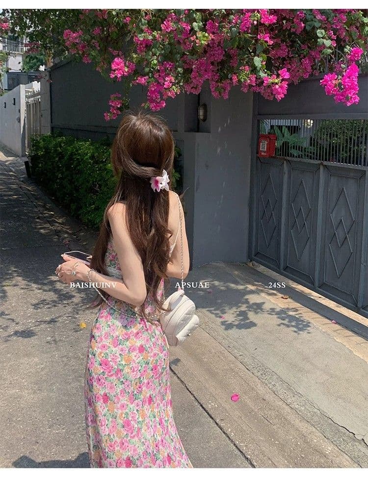인터넷 유명인 섹시함 V넥 몸매 가꾸기 슬림해 보이는 민소매 타이트 스커트 롱 스커트 프랑스식 핫걸 바람 레이스 조각 슬립 드레스 상세 이미지 16