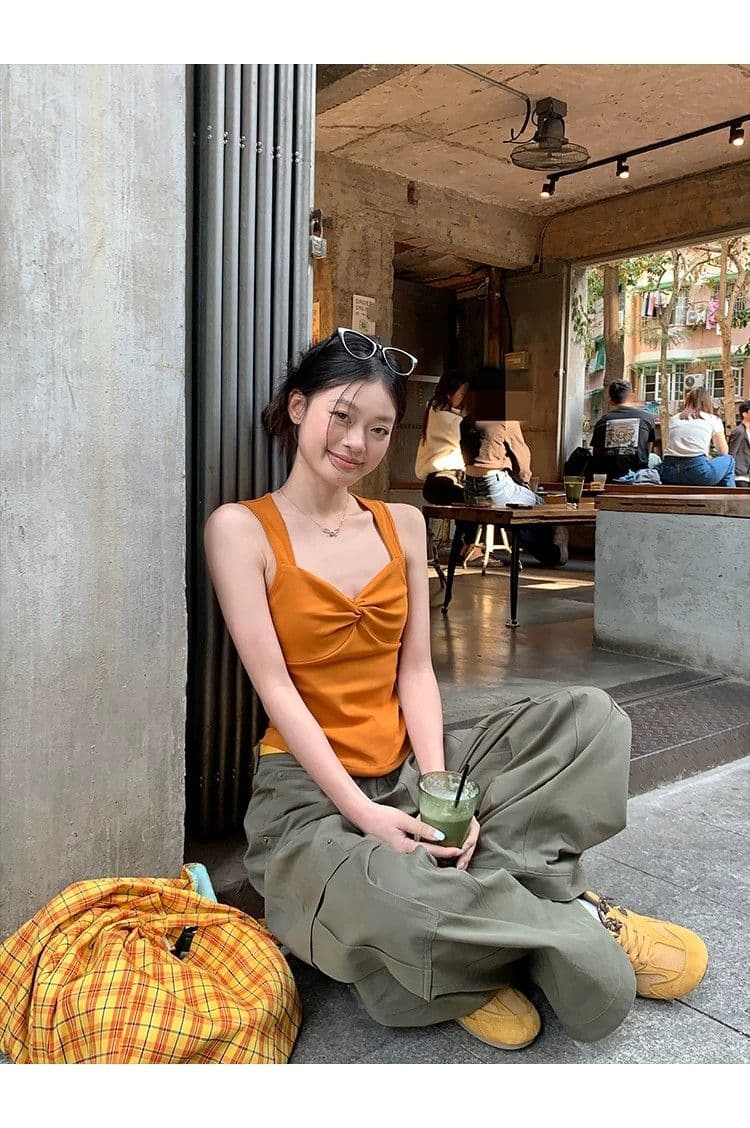 한 부서 핫걸 바람 긍정적 인 빨간색 비틀림 캐미솔 여름 몸매 가꾸기 슬림해 보이는 외출용 인사이드 가져 가라. 민소매 순수한 욕망 맨위 상세 이미지 3