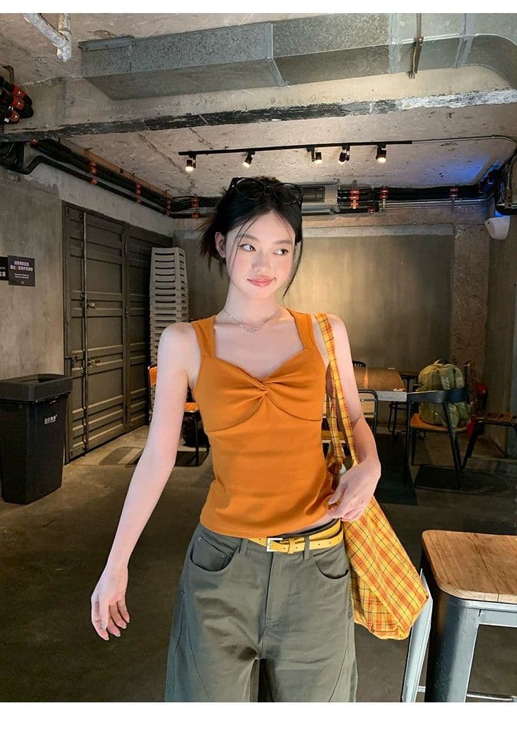 한 부서 핫걸 바람 긍정적 인 빨간색 비틀림 캐미솔 여름 몸매 가꾸기 슬림해 보이는 외출용 인사이드 가져 가라. 민소매 순수한 욕망 맨위 상세 이미지 11
