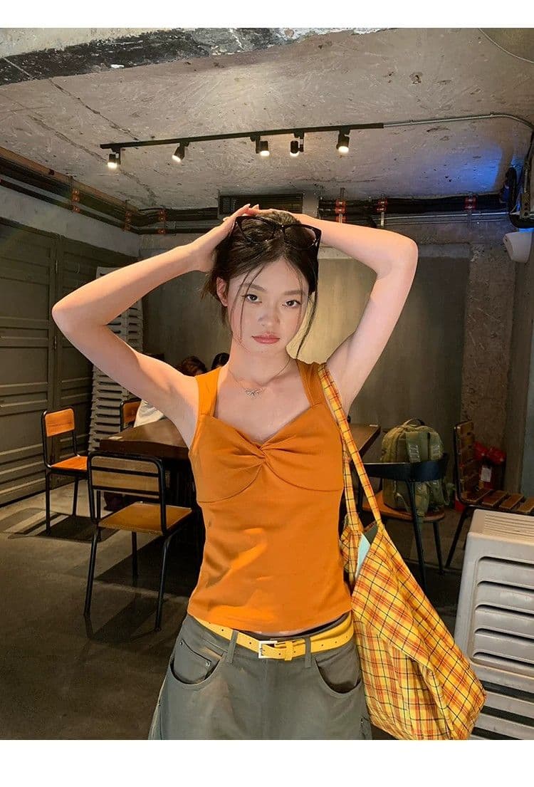 한 부서 핫걸 바람 긍정적 인 빨간색 비틀림 캐미솔 여름 몸매 가꾸기 슬림해 보이는 외출용 인사이드 가져 가라. 민소매 순수한 욕망 맨위 상세 이미지 12