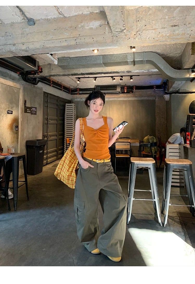 한 부서 핫걸 바람 긍정적 인 빨간색 비틀림 캐미솔 여름 몸매 가꾸기 슬림해 보이는 외출용 인사이드 가져 가라. 민소매 순수한 욕망 맨위 상세 이미지 15
