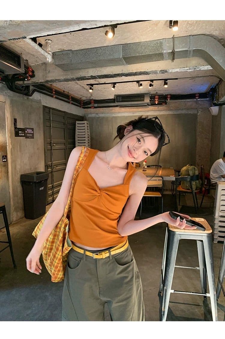한 부서 핫걸 바람 긍정적 인 빨간색 비틀림 캐미솔 여름 몸매 가꾸기 슬림해 보이는 외출용 인사이드 가져 가라. 민소매 순수한 욕망 맨위 상세 이미지 19