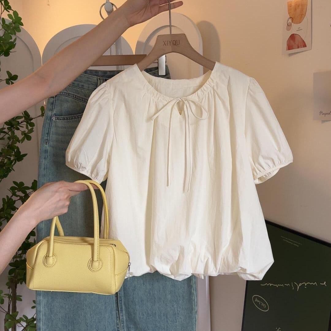 프랑스식 거품 소매 꽃밭 반팔 여성 셔츠 여름 작은 키 고급 센스 Chic 작은 셔츠 작은 샤넬 스타일 맨위 얇은 상세 이미지 5