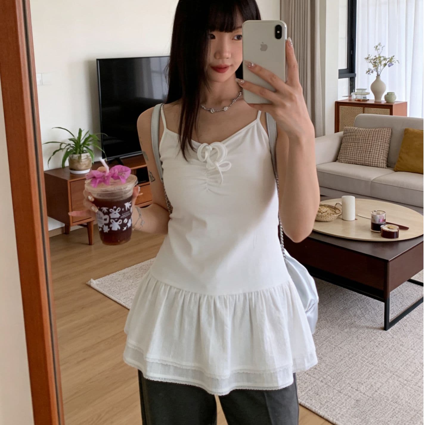 한 부서 스트랩 주름 조끼 슬립 여름 미니멀리즘 몸매 가꾸기 이중층 레이스 치마 인사이드 가져 가라. 외출용 아름다운 맨위 이미지 3