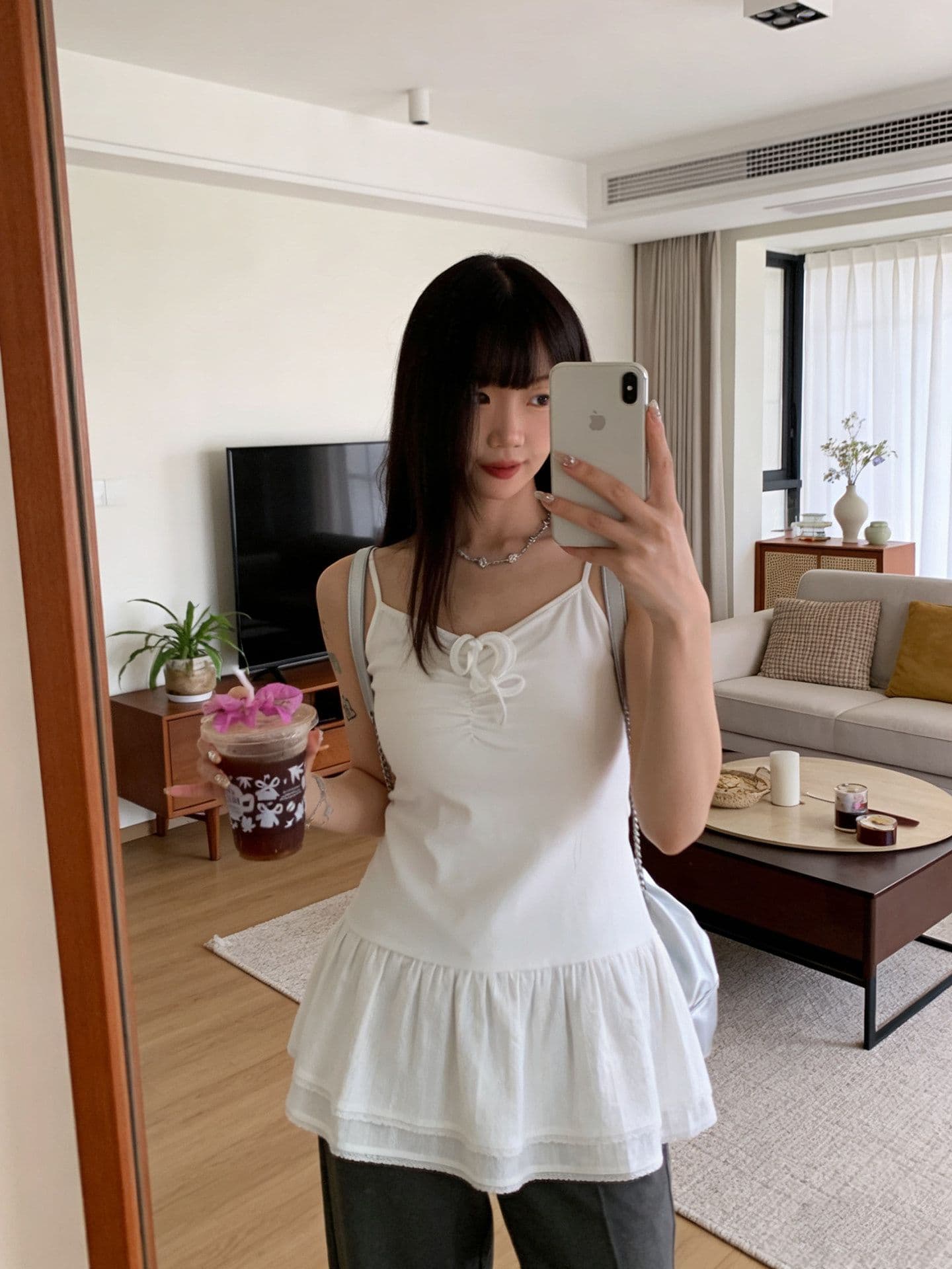 한 부서 스트랩 주름 조끼 슬립 여름 미니멀리즘 몸매 가꾸기 이중층 레이스 치마 인사이드 가져 가라. 외출용 아름다운 맨위 상세 이미지 2