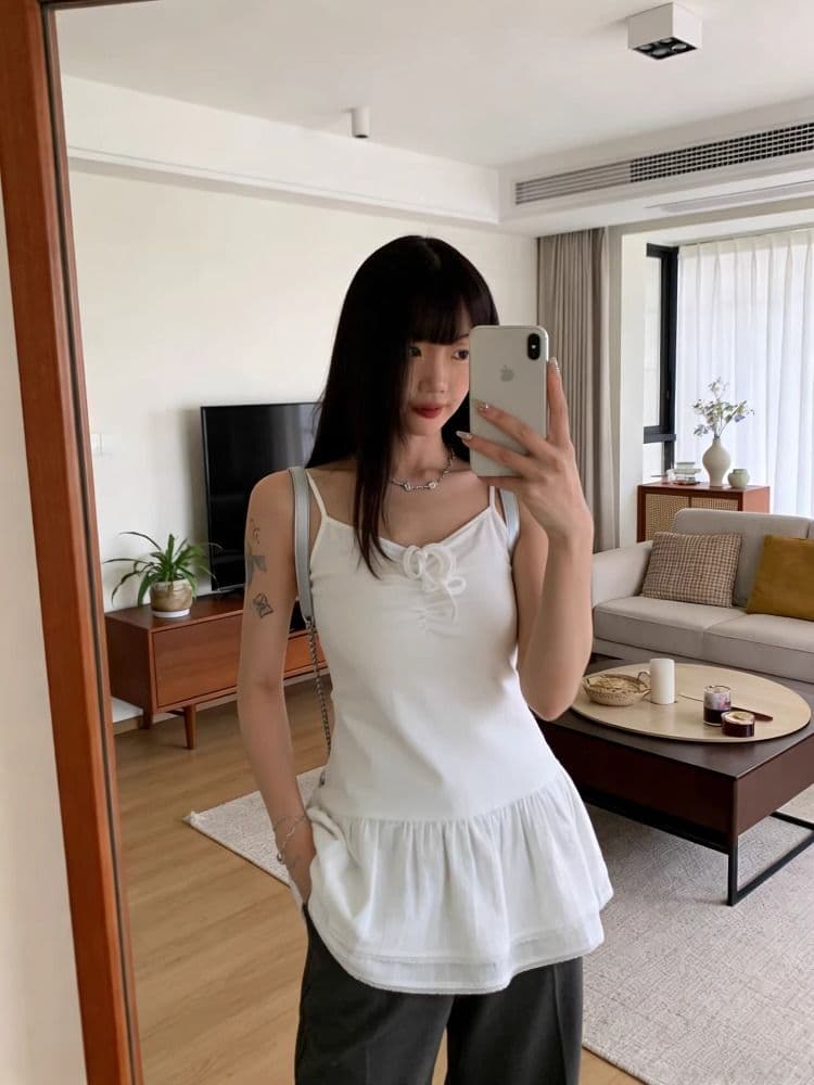 한 부서 스트랩 주름 조끼 슬립 여름 미니멀리즘 몸매 가꾸기 이중층 레이스 치마 인사이드 가져 가라. 외출용 아름다운 맨위 상세 이미지 5