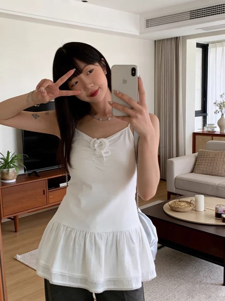 한 부서 스트랩 주름 조끼 슬립 여름 미니멀리즘 몸매 가꾸기 이중층 레이스 치마 인사이드 가져 가라. 외출용 아름다운 맨위 상세 이미지 6